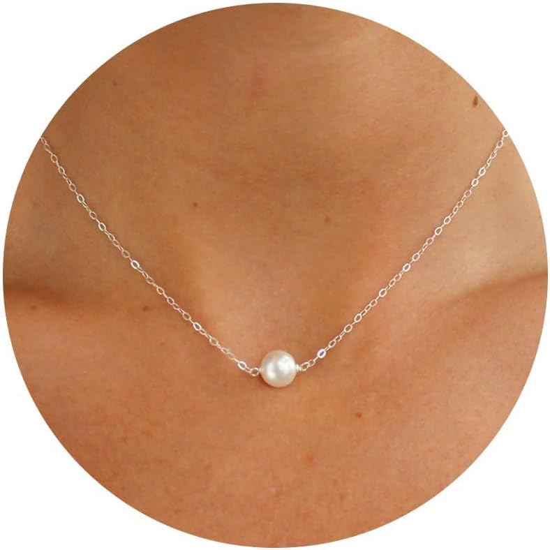 PRTGL Store Pearl Necklace: 14K Gold-Plated/White Gold-plated Pearl Necklace for Women 16.5” + 2” - Image 1